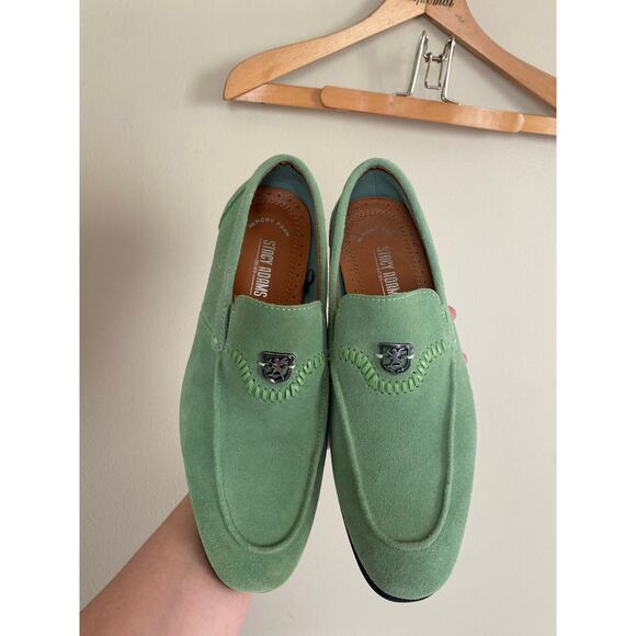 EUC Stacy Adams Quincy Moc Toe Bit Slip-On Loafers Pistachio Green Suede Sz 7.5